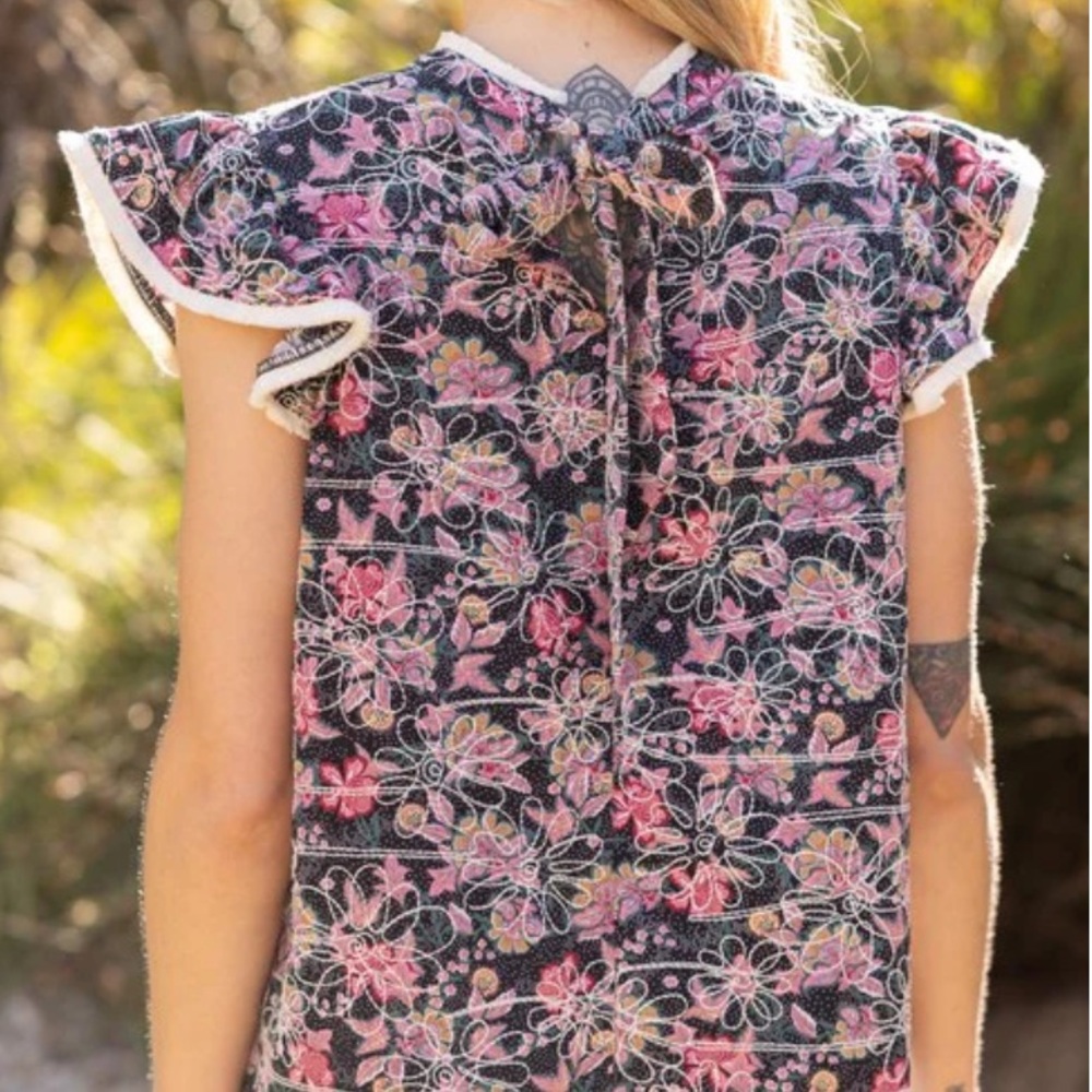 Voy Floral Embroidered Fringe Detail Back Ribbon Top Size Large - Picture 4 of 15
